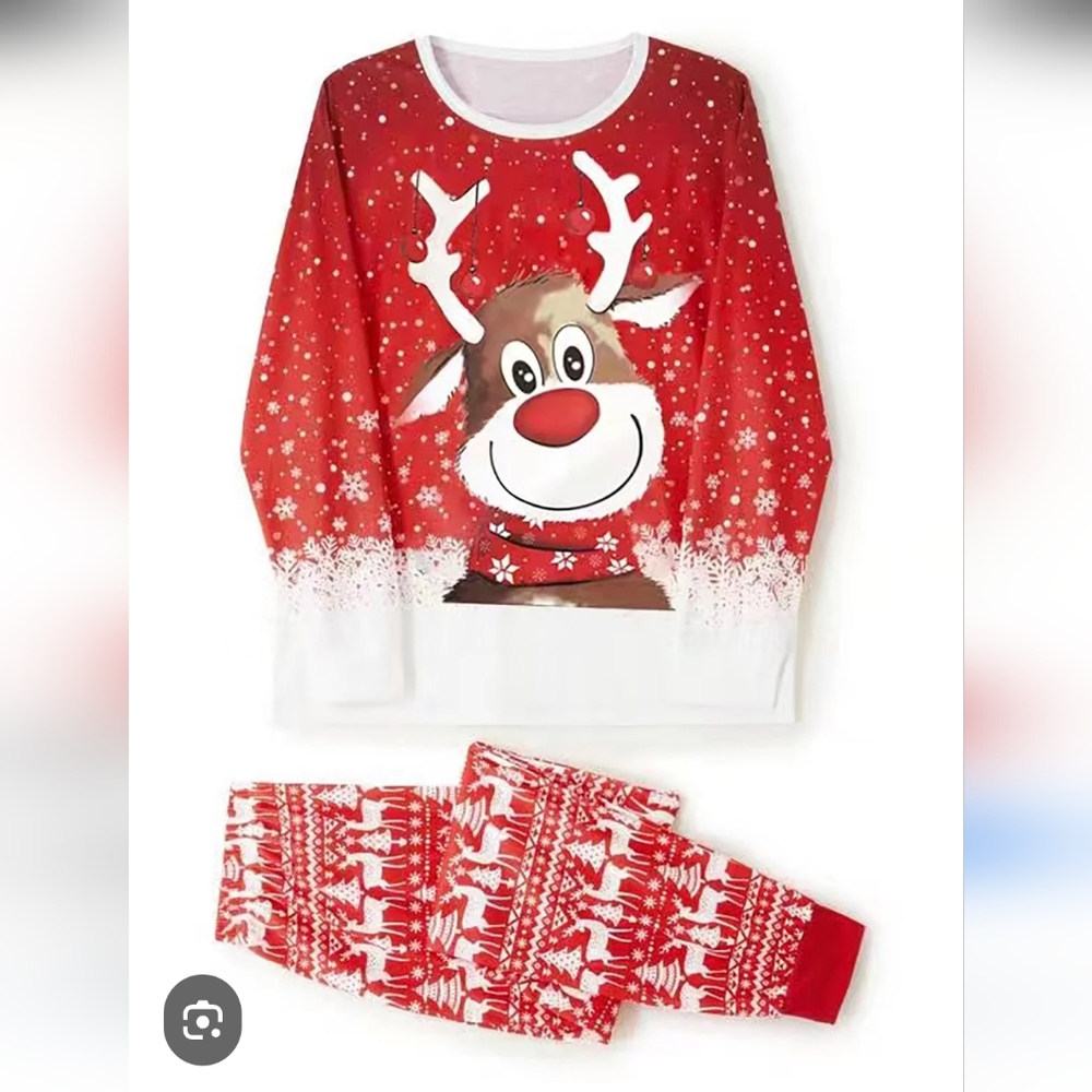 Festive Reindeer Kids Christmas Pajamas - Red